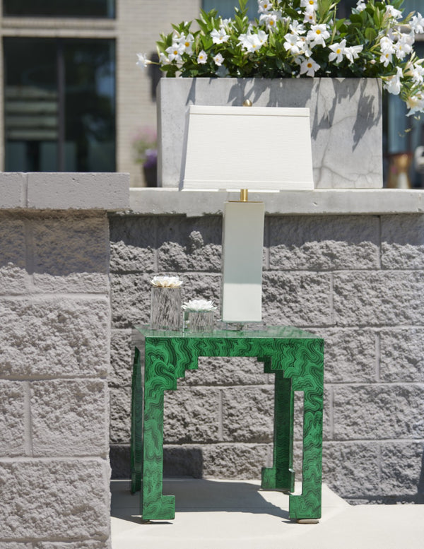 Chelsea House Malachite Hand-Painted Cut Corner Table — Faux Stone Green Veining, Solid Wood Accent For Living Room 382944