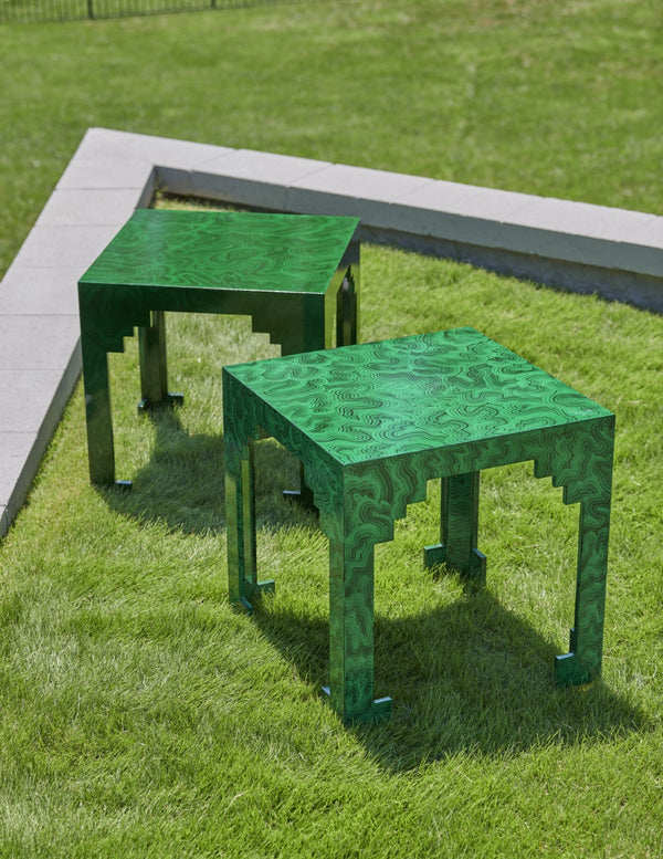 Chelsea House Malachite Hand-Painted Cut Corner Table — Faux Stone Green Veining, Solid Wood Accent For Living Room 382944