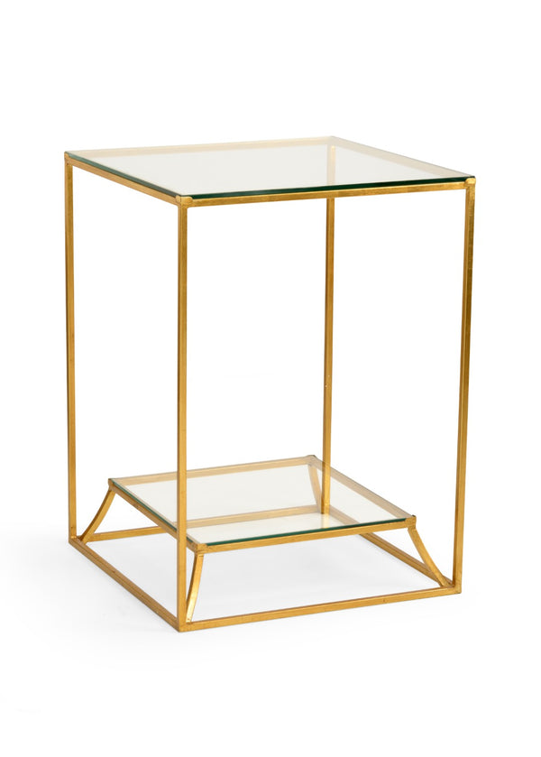 Chelsea House Elgin Antique Gold Geometric Side Table With Dual Tempered Glass Surfaces And Lower Shelf Storage 382950