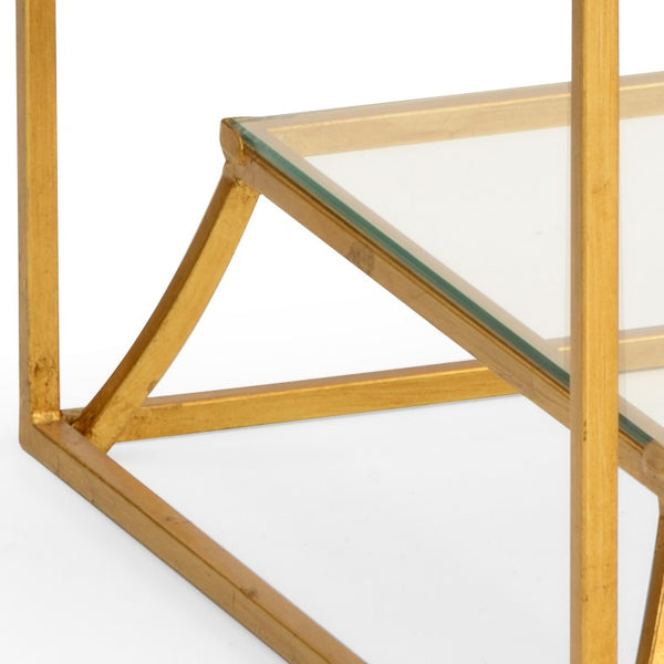 Chelsea House Elgin Antique Gold Geometric Side Table With Dual Tempered Glass Surfaces And Lower Shelf Storage 382950