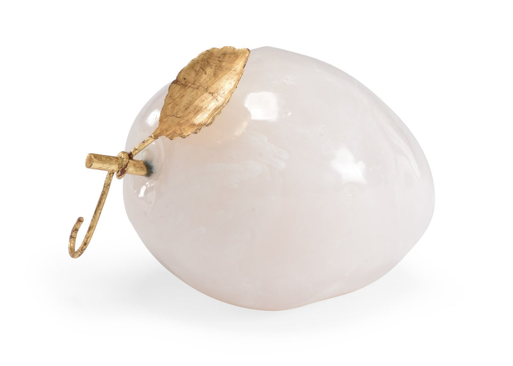 Chelsea House Pear Elegant White Marble Decorative Sculpture With Antique Gold Stem & Leaves — Compact 4.5" Accent 382960
