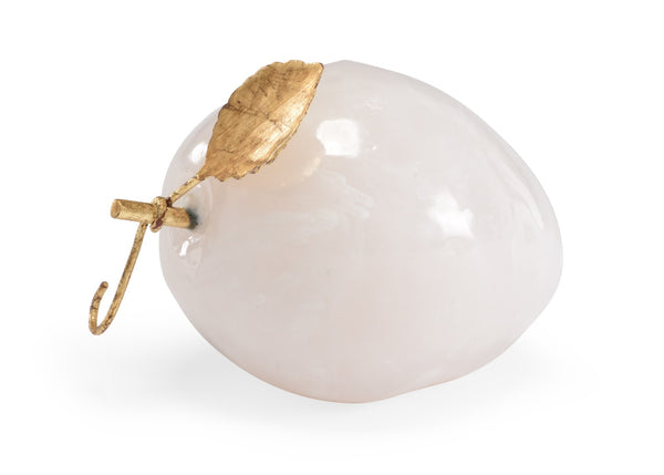 Chelsea House Pear Elegant White Marble Decorative Sculpture With Antique Gold Stem & Leaves — Compact 4.5" Accent 382960