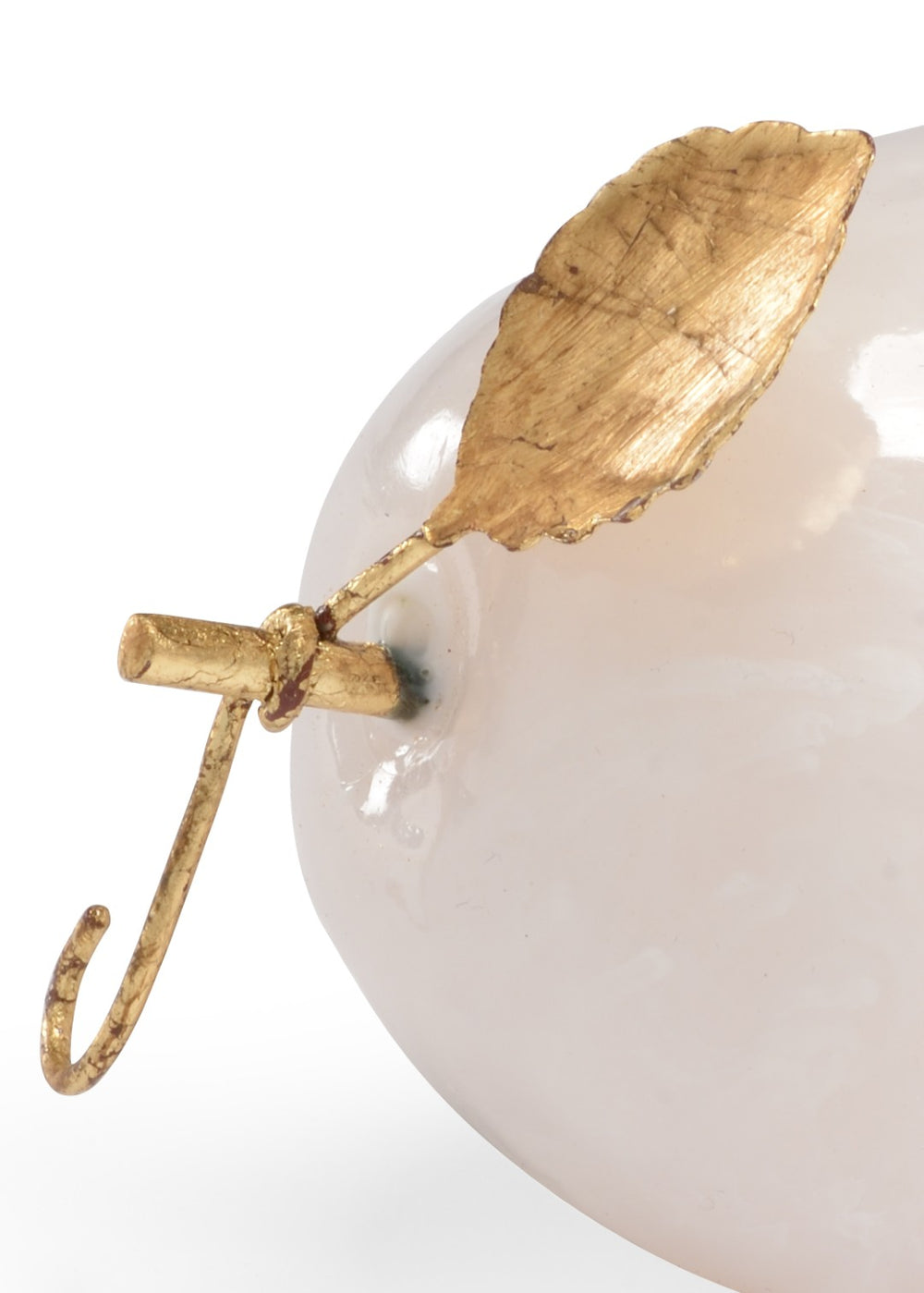 Chelsea House Pear Elegant White Marble Decorative Sculpture With Antique Gold Stem & Leaves — Compact 4.5" Accent 382960