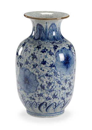 Chelsea House Drayton Hand-Painted Porcelain Vase With Blue-And-White Floral Motif, Crackle Glaze, 12.5"H 382964