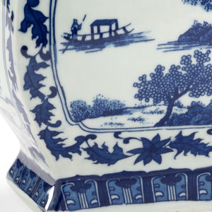Chelsea House Londonderry Blue-And-White Chinoiserie Porcelain Vase 15" Hand-Painted Square Silhouette Centerpiece 382967