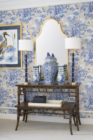 Chelsea House Londonderry Blue-And-White Chinoiserie Porcelain Vase 15" Hand-Painted Square Silhouette Centerpiece 382967