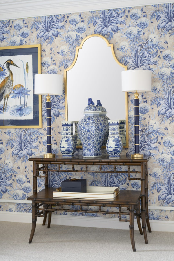 Chelsea House Londonderry Blue-And-White Chinoiserie Porcelain Vase 15" Hand-Painted Square Silhouette Centerpiece 382967