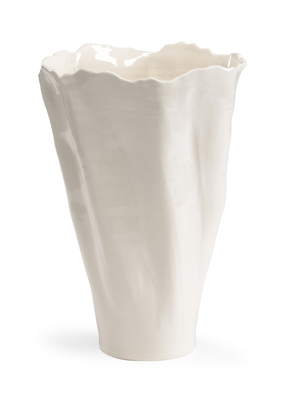 Chelsea House Willow Handcrafted Italian Ceramic Vase In Soft White Glaze — Scalloped Rim, Organic Texture, 15" High 382971