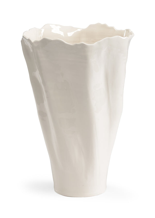 Chelsea House Willow Handcrafted Italian Ceramic Vase In Soft White Glaze — Scalloped Rim, Organic Texture, 15" High 382971
