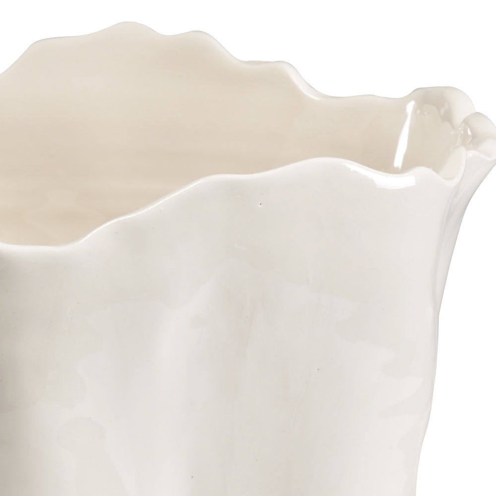 Chelsea House Willow Handcrafted Italian Ceramic Vase In Soft White Glaze — Scalloped Rim, Organic Texture, 15" High 382971