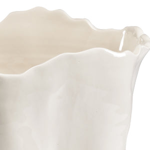 Chelsea House Willow Handcrafted Italian Ceramic Vase In Soft White Glaze — Scalloped Rim, Organic Texture, 15" High 382971