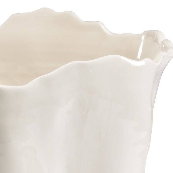 Chelsea House Willow Handcrafted Italian Ceramic Vase In Soft White Glaze — Scalloped Rim, Organic Texture, 15" High 382971