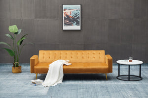 English Elm Sofa Bed Velvet Upholstered Convertible with Gold Metal Legs for Studio Spaces Ginger B205P246430