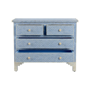 Chelsea House Milford Bone Inlay Chest With Blue-White Fish Scale Pattern, 4 Drawers, Coastal Artisan Statement 382998