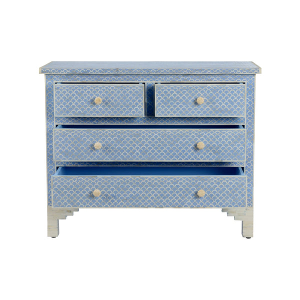 Chelsea House Milford Bone Inlay Chest With Blue-White Fish Scale Pattern, 4 Drawers, Coastal Artisan Statement 382998
