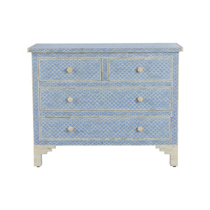 Chelsea House Milford Bone Inlay Chest With Blue-White Fish Scale Pattern, 4 Drawers, Coastal Artisan Statement 382998