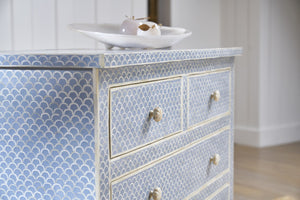Chelsea House Milford Bone Inlay Chest With Blue-White Fish Scale Pattern, 4 Drawers, Coastal Artisan Statement 382998