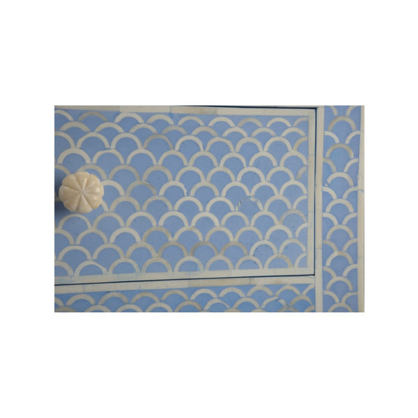 Chelsea House Milford Bone Inlay Chest With Blue-White Fish Scale Pattern, 4 Drawers, Coastal Artisan Statement 382998