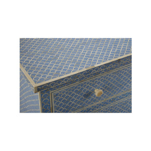 Chelsea House Milford Bone Inlay Chest With Blue-White Fish Scale Pattern, 4 Drawers, Coastal Artisan Statement 382998