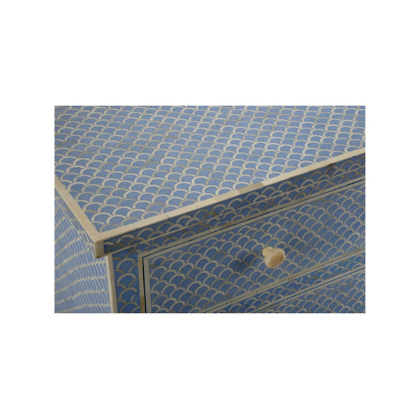 Chelsea House Milford Bone Inlay Chest With Blue-White Fish Scale Pattern, 4 Drawers, Coastal Artisan Statement 382998