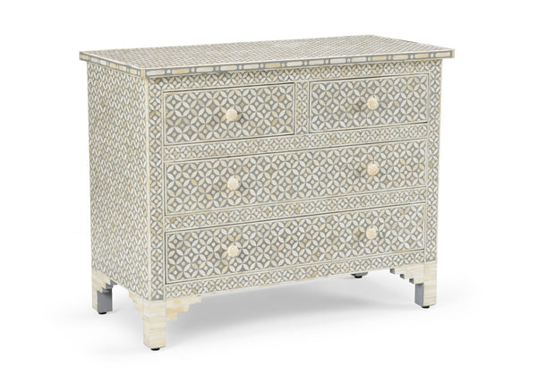 Chelsea House Milford Chest With Raised Geometric Gray Finish, Slim Four-Drawer Storage For Entryway & Bedroom 382999