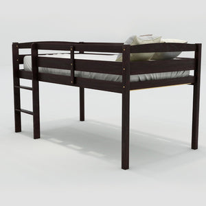 English Elm Twin Low Loft Bed Solid Pine Frame with Walnut Finish and Open Floor Space Below N708P340482P
