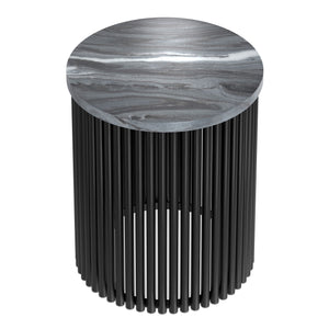English Elm Demy Black Marble Accent Table with Sturdy Slatted Metal Base, Compact Round End Table (21.3") B136P361857