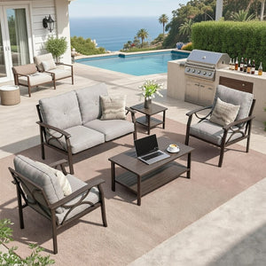 English Elm 5-piece Outdoor Steel Conversation Set with Thick Foam Cushions for Patio or Deck Gray B082S00127