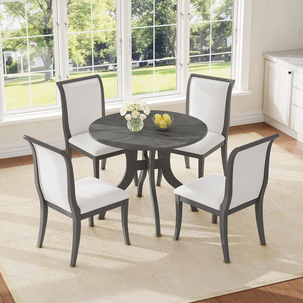 English Elm Oak Gray Dining Set: 39.4" Round Table & 2 Upholstered Chairs - Timeless Elegance For Your Home TWSET-GRACIA2E