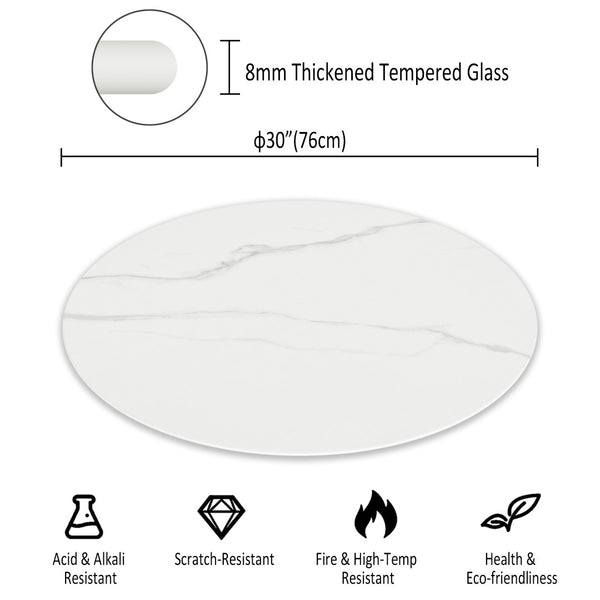 English Elm 30"inch Round Tempered Glass Tabletop Marble Pattern Indoor Outdoor Patio Dining White W241P361456