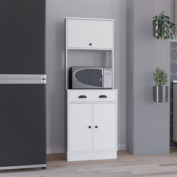English Elm Apex Compact Kitchen Pantry 66.3" H with Drawer, 3 Shelves & Cabinets for Organized Storage White 37.7 L x 20 W x 8.26 H B097P199736