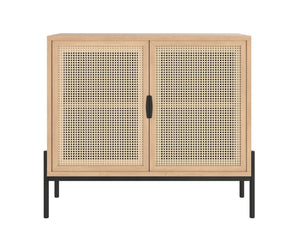 Sunpan AVIDA Handcrafted Compact Sideboard - Black Rustic Oak & Natural Rattan for Modern Storage Solutions 110947