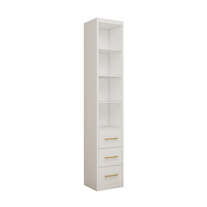 English Elm 15.75x85.04inch White Slim Tower Cabinet Four Shelves Three Drawers Bedroom Bath W5290P457931