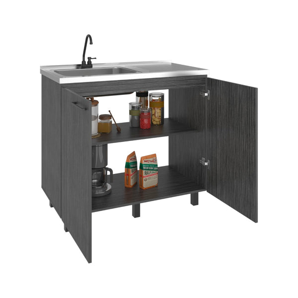 English Elm Napoles Freestanding Stainless Steel Utility Sink with Faucet and Storage Shelf B070S00405
