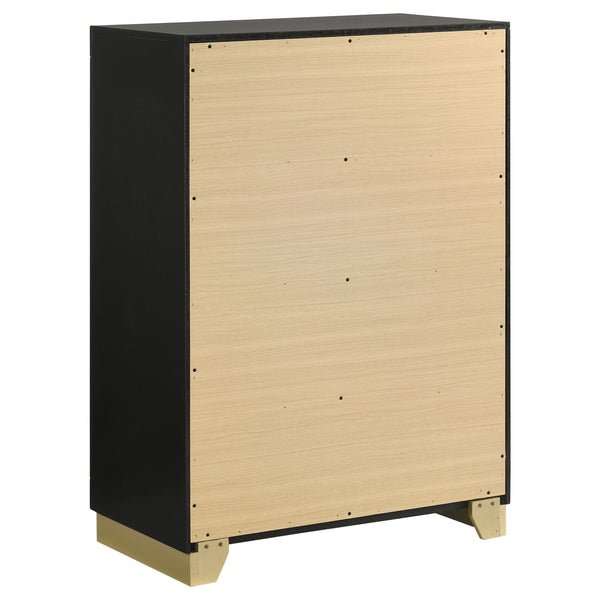 English Elm Modern four-drawer chest with sleek mid-century lines, smooth glides, wood construction, slim handles, versatile bedroom storage solution Black,Gold 34.25 L x 21.26 W x 48.42 H B011P362593