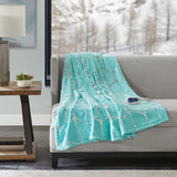 True North by Sleep Philosophy Raina Glam/Luxury Heated Metallic Print Throw TN54-0341 Aqua