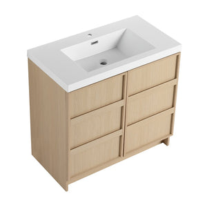 English Elm 36" Freestanding Bathroom Vanity Plywood Base Resin Sink Soft Close Storage W999S00509