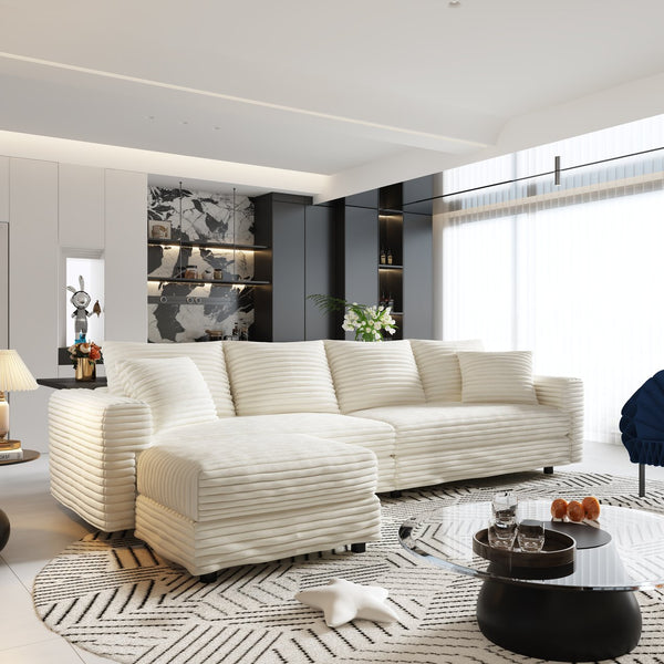 English Elm 102.4" Plush Corduroy 4-Seat Sofa - Cloud-Like Comfort With Modular Ottomans For Stylish Living Spaces W1885S00110