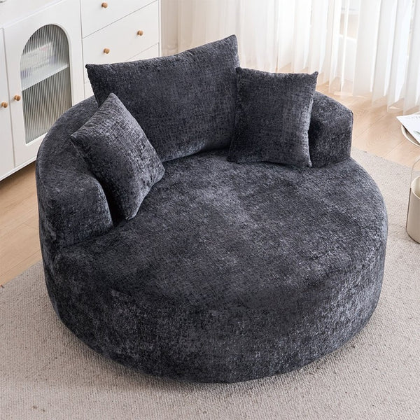 English Elm Round Swivel Barrel Chair Plush Chenille Upholstery Cozy Accent Seat for Any Room Black W2915P338890