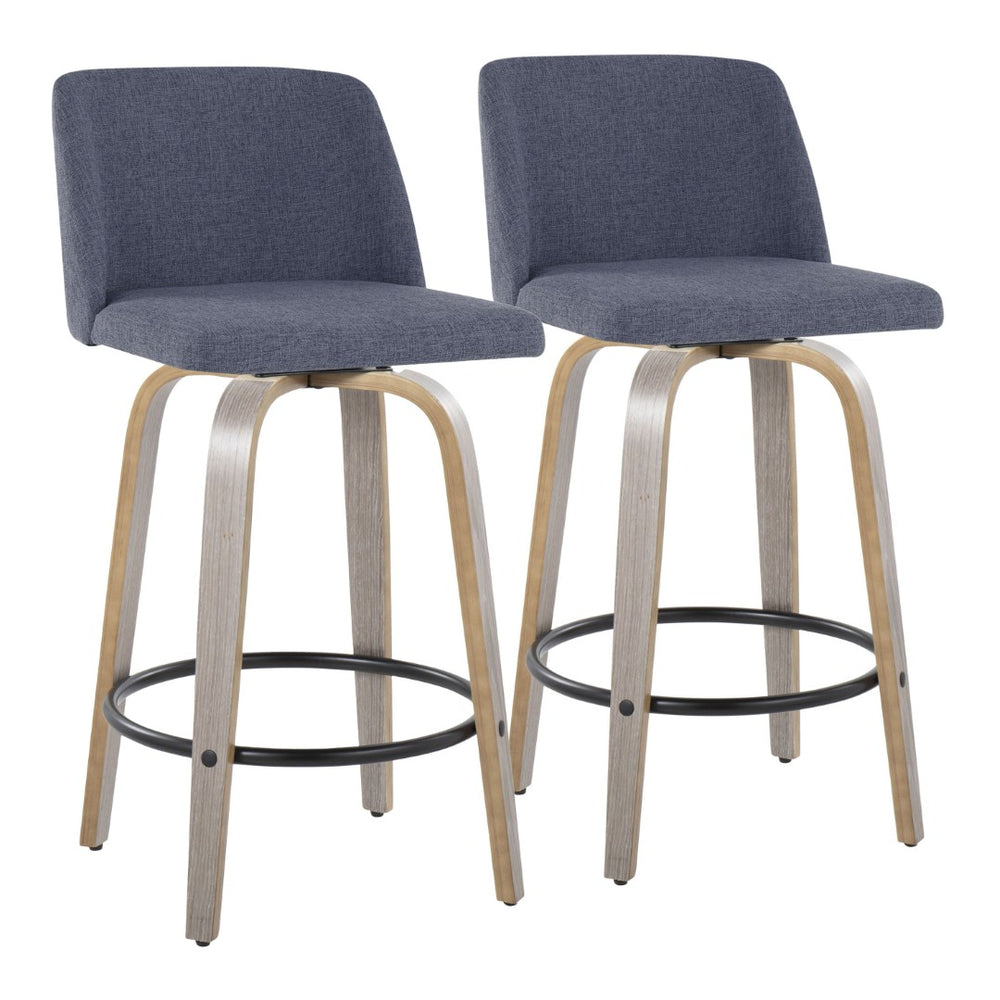 English Elm Mid-century Modern Walnut Bentwood Counter Stools with Upholstered Seats Set of 2 B202S00397