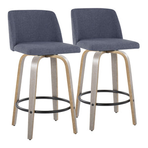 English Elm Mid-century Modern Walnut Bentwood Counter Stools with Upholstered Seats Set of 2 B202S00397