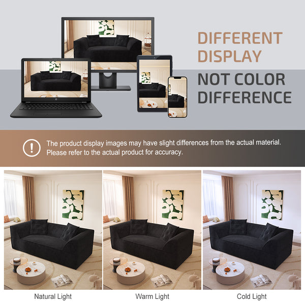 English Elm 3-in-1 Convertible Sofa Bed Sparkling Chenille 79.5" Deep Seat 3-Seater with Chaise & Pillows Black W3219P369309