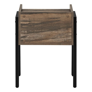 English Elm Accent Table Two Tier Industrial Nightstand with Reclaimed Wood Look and Black Metal Legs B2710P219344
