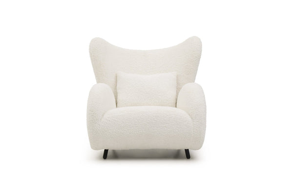 English Elm 2p, Wingback Teddy Fabric Accent Chair with Ottoman Set for Bedroom Lounge W2664S00082