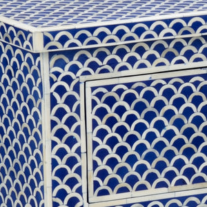 Chelsea House New New London Console Blue — Hand-Laid Bone Fish-Scale Console With 3 Drawers, Coastal Modern Accent 383001