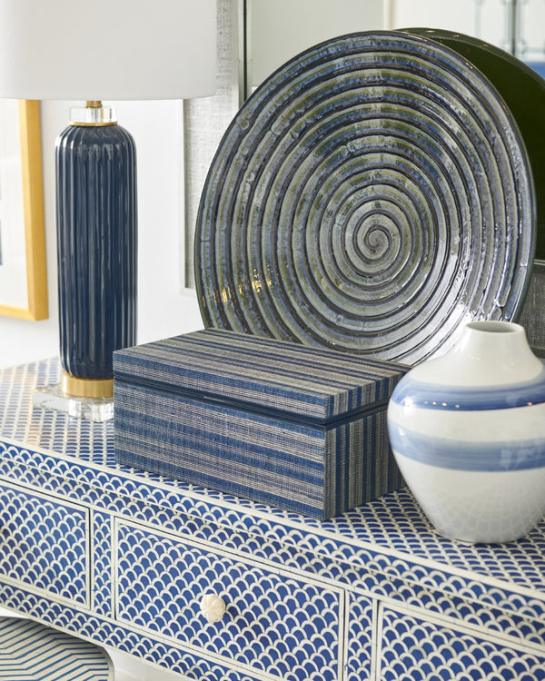 Chelsea House New New London Console Blue — Hand-Laid Bone Fish-Scale Console With 3 Drawers, Coastal Modern Accent 383001