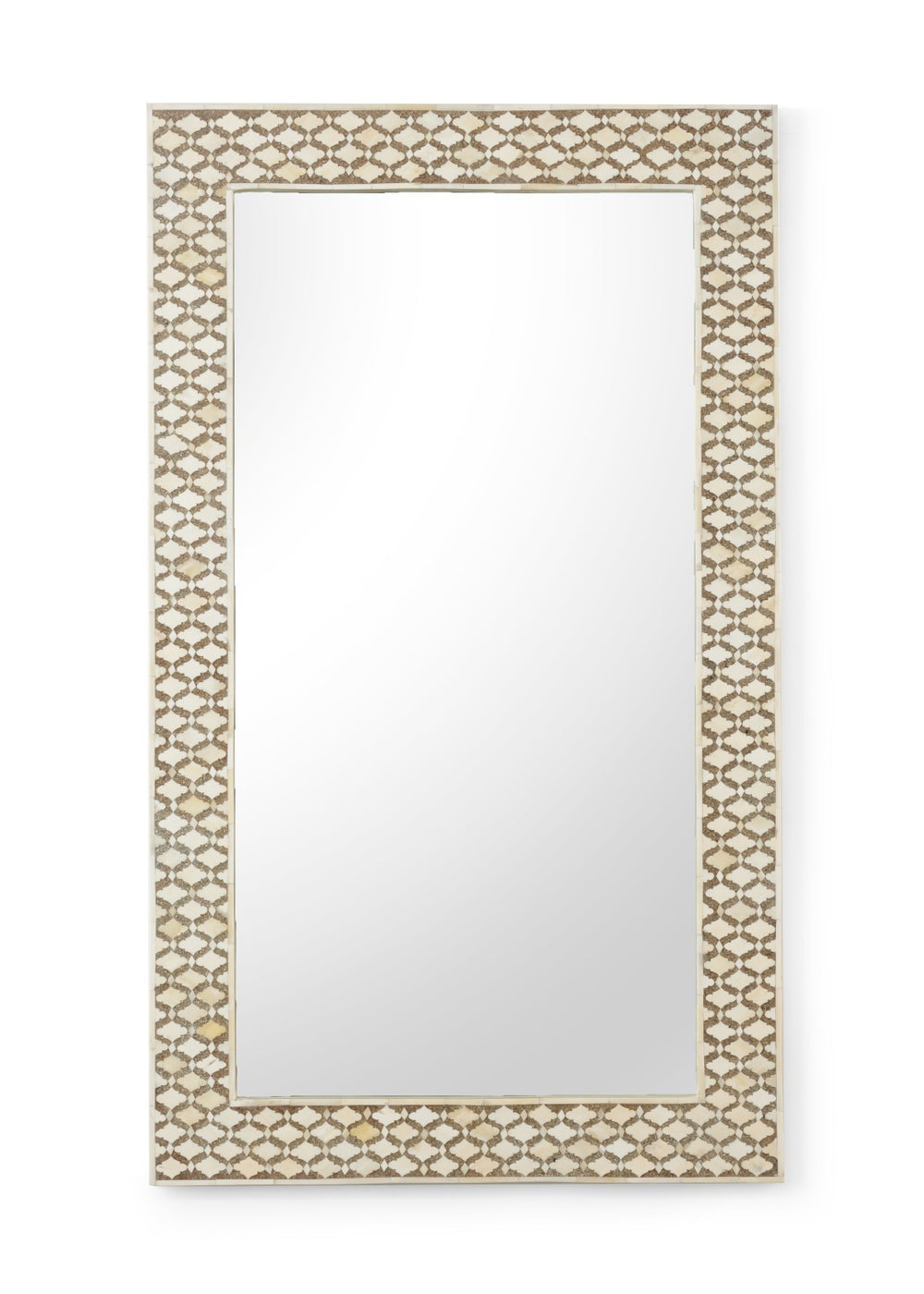 Chelsea House Elgon Handcrafted Bone Inlay Mirror 48X28 Brown Quatrefoil Accent For Entryway, Living Room Decor 383011