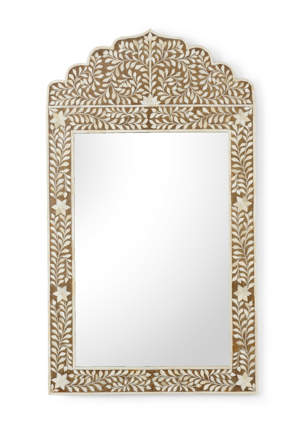 Chelsea House Crown Handcrafted Bone Inlay Mirror 48"X28" — Regal Floral Vine Design, Brown Glitter Accent Wall Art 383012