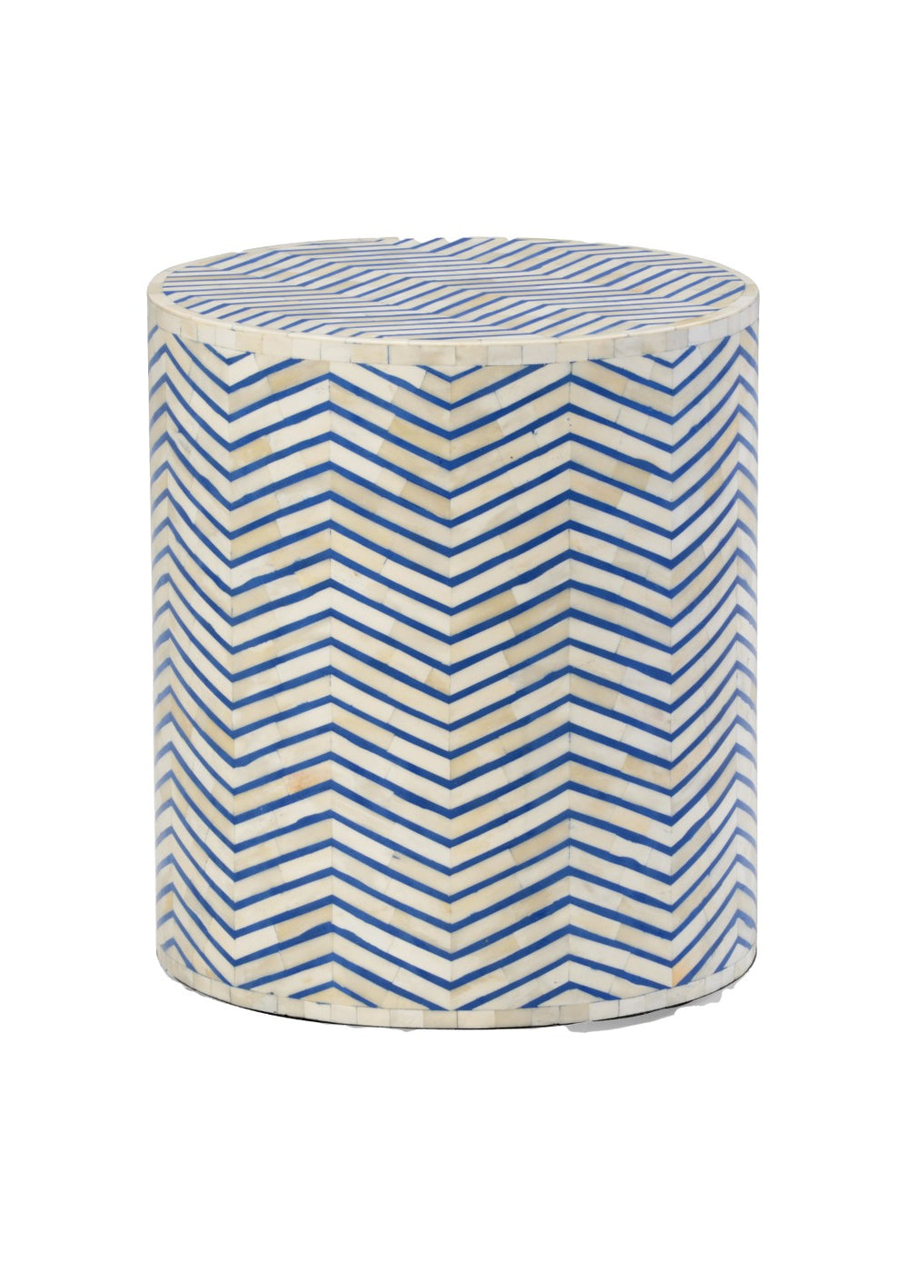 Chelsea House Lincoln Side Table With Hand-Placed Blue & White Herringbone Bone Inlay — Compact, Artisanal Accent 383017