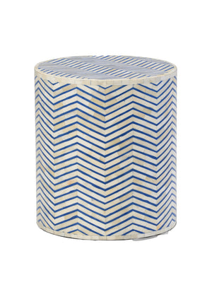 Chelsea House Lincoln Side Table With Hand-Placed Blue & White Herringbone Bone Inlay — Compact, Artisanal Accent 383017
